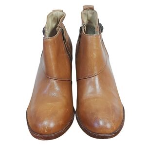 Frye Women Jenny Short Ankle Boots Size 11 B Tan Leather Zip High Stacked Heel